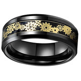 8mm - Mens Black with Gold Tungsten Wedding Bands With Gold Watch Gear Resin Inlay Design Over Black Carbon Fiber Tungsten Ring With Mens And Womens Rings ✦ View All Store Items Seller Savings Direct