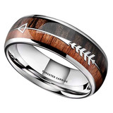 8mm - Unisex or Men's Tungsten Wedding Bands. Silver Tone Cupid's Arrow over Wood Inlay. Tungsten Ring with High Polish Dark Wood Inlay. Domed Top Ring. ✦ View All Store Items Seller Savings Direct physical