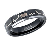 6mm - Unisex or Women's EKG Heartbeat Wedding Band. Black Tungsten with Silver tone laser Etched Heart Life-line. Comfort Fit Ring ✦ View All Store Items Seller Savings Direct