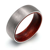 8mm - Unisex or Mens Tungsten Ring. Matte Finish Silver / Gray Domed Wedding Band with Dark Wood Interior Comfort Fit ✦ View All Store Items Seller Savings Direct