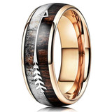 8mm - Unisex or Guys Wedding Bands. Rose Gold Cupid's Arrow over Wood Inlay. Domed Tungsten Ring with High Polish Antler and Dark Wood Inlay. ✦ View All Store Items Seller Savings Direct