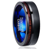 8mm - Unisex or Men's Wedding Tungsten Wedding Band. Black and Blue Band with Koa Wood Slice Inlay. Flat Edged Tungsten Carbide Ring. ✦ View All Store Items Seller Savings Direct