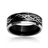 8mm - Unisex or Men's Tungsten Wedding Band. Black Band with Laser Etched Celtic / Tribal Design Tungsten Carbide Ring. Comfort Fit ✦ View All Store Items Seller Savings Direct
