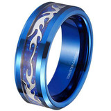8mm - Unisex or Men's Blue Tungsten Carbide Wedding Ring. Silver Flame Pattern Inlaid Blue Carbon Fiber Band ✦ View All Store Items Seller Savings Direct