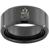 8mm - Unisex or Men's U.S. Navy / USN Tungsten Wedding Band. Military Wedding Bands. Black with Laser Etched United States Navy Anchor Logo ✦ View All Store Items Seller Savings Direct