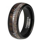 8mm - Unisex or Men's Tungsten Wedding Bands. Black Cupid's Arrow over Wood Inlay. Tungsten Ring with High Polish Antler and Dark Wood Inlay. Domed Top Ring. ✦ View All Store Items Seller Savings Direct
