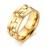 9mm - Unisex or Men's Stainless Steel Wedding Band. Yellow Gold with Rotating Spinner Center Brick Style Ring ✦ View All Store Items Seller Savings Direct