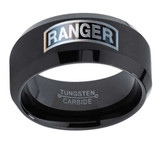 10mm (Wide) - Unisex or Men's U.S. Army Ranger - Black Tungsten Wedding Band. Military Wedding Bands. Silver with Black Edges and Laser Etched United States Army Ranger Emblem ✦ View All Store Items Seller Savings Direct