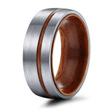 8mm - Unisex or Men's Titanium Wedding Bands. Brushed Silver Tone Ring with Thin Striped Dark Wood Inlay and Smooth Wood Inside Band. Domed Light Weight Ring. ✦ View All Store Items Seller Savings Direct