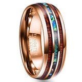 8mm - Unisex or Men's Tungsten Wedding Bands. Rose Gold Tone Multi Color Wood and Rainbow Abalone Shell Inlay Ring (Organic colors) ✦ View All Store Items Seller Savings Direct