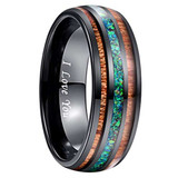 8mm - Unisex or Men's Tungsten Wedding Bands. Black Tone Multi Color Wood and Sea Green Opal Inlay Ring with I LOVE YOU engraved. (Organic colors) ✦ View All Store Items Seller Savings Direct