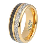 8mm - Unisex, Women's or Men's Wedding Tungsten Wedding Band. Yellow Gold Tungsten Band with Black Carbon Fiber Inlay and Inspired Meteorite. Domed Tungsten Carbide Ring. Comfort Fit ✦ View All Store Items Seller Savings Direct