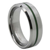 8mm - Unisex or Men's Tungsten Wedding Band. Silver and Green Line Tungsten Carbide Ring with Beveled Edges ✦ View All Store Items Seller Savings Direct