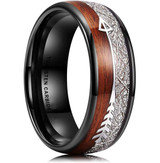 8mm - Unisex or Men's Tungsten Wedding Bands. Black Tone Band with Cupid's Arrow with Wood and Inspired Meteorite Inlay. Tungsten Carbide Domed Top Ring. ✦ View All Store Items Seller Savings Direct