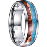 8mm - Unisex or Men's Tungsten Wedding Bands. Silver Tone Band with Cupid's Arrow with Wood and Blue Turquoise Inlay. Tungsten Carbide Domed Top Ring. ✦ View All Store Items Seller Savings Direct