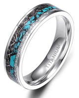 6mm - Unisex or Women's Titanium Wedding Bands. Silver and Tri Color - Titanium Ring with Turquoise and Double Inspire Meteorite Inlay. Comfort Fit Light Weight ✦ View All Store Items Seller Savings Direct