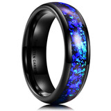 6mm - Tungsten Carbide Ring w/ Blue Synthetic Opal & Abalone Fragments Inlay (Black) Women or Men ✦ View All Store Items Seller Savings Direct