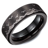 8mm - Unisex or Men's Fisherman's Ring - Seagulls over Ocean Wedding Band. Black Tungsten Band with Birds Flying over Water Laser Design. Hunter's Wedding Band Comfort Fit Ring ✦ View All Store Items Seller Savings Direct