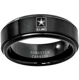 8mm - Unisex or Men's U.S. Army Tungsten Wedding Band. Military Wedding Bands. Matte Finish Black with Laser Etched United States Army Logo (Star in Square) ✦ View All Store Items Seller Savings Direct