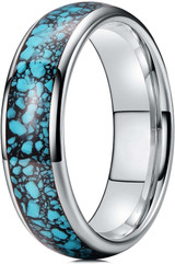 6mm - Unisex, Men's or Women's Silver and Blue Turquoise Granules Inlay Tungsten Wedding Band Ring. Domed Tungsten Carbide Ring Comfort Fit. ✦ View All Store Items Seller Savings Direct
