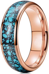 6mm - Unisex, Men's or Women's Rose Gold and Blue Turquoise Granules Inlay Tungsten Wedding Band Ring. Domed Tungsten Carbide Ring Comfort Fit. ✦ View All Store Items Seller Savings Direct