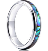 4mm - Women's Tungsten Wedding Bands. Domed Silver Band and Multi Color Rainbow Abalone Shell Inlay Tungsten Carbide Ring (Organic colors) ✦ View All Store Items Seller Savings Direct