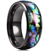 8mm - Unisex or Men's Tungsten Wedding Bands. Domed Black Band and Multi Color Rainbow Abalone Shell Inlay Tungsten Carbide Ring (Organic colors) ✦ View All Store Items Seller Savings Direct