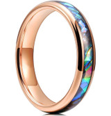 4mm - Women's Tungsten Wedding Bands. Domed Rose Gold Band and Multi Color Rainbow Abalone Shell Inlay Tungsten Carbide Ring (Organic colors) ✦ View All Store Items Seller Savings Direct