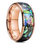 8mm - Unisex or Men's Tungsten Wedding Bands. Domed Rose Gold Band and Multi Color Rainbow Abalone Shell Inlay Tungsten Carbide Ring (Organic colors) ✦ View All Store Items Seller Savings Direct