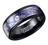 8mm - Unisex or Men's Tungsten Wedding Band. Unique Silver Spirals Ring with Blue Inlay. Comfort Fit. ✦ View All Store Items Seller Savings Direct