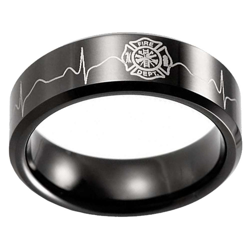 Black Tungsten Ring EMS Firefighter / Fireman Fire Dept. EKG