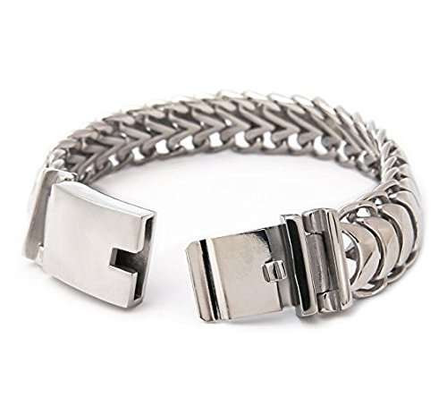 Brizberry Titanium Steel & Vegan Leather Bracelet For Men - Magnetic Clasp, 8 Inch