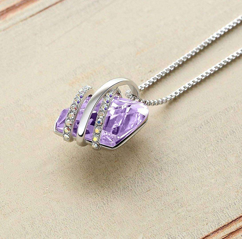 Classic Light Purple Stone Crystal Pendant with 18" Silver Tone Chain Necklace. June Birthstone Crystal - For Lover's, Girl Friend, Wife, Valentine's Day, Mother's Day, Anniversary Gift - Gem Stone Necklace for Women. ✦ View All Store Items Seller Savings Direct