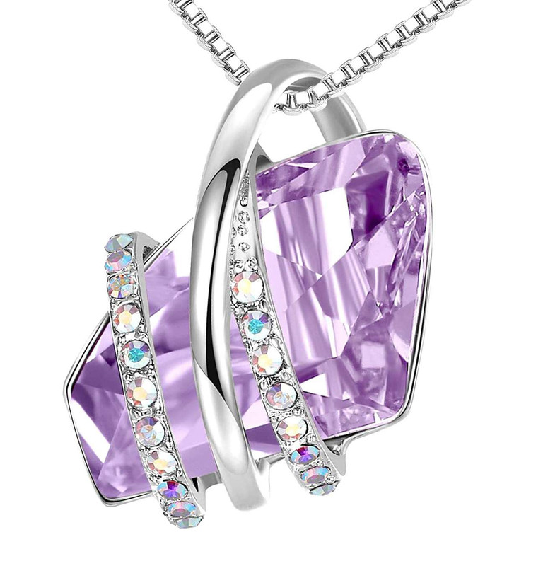 Classic Light Purple Stone Crystal Pendant with 18" Silver Tone Chain Necklace. June Birthstone Crystal - For Lover's, Girl Friend, Wife, Valentine's Day, Mother's Day, Anniversary Gift - Gem Stone Necklace for Women. ✦ View All Store Items Seller Savings Direct
