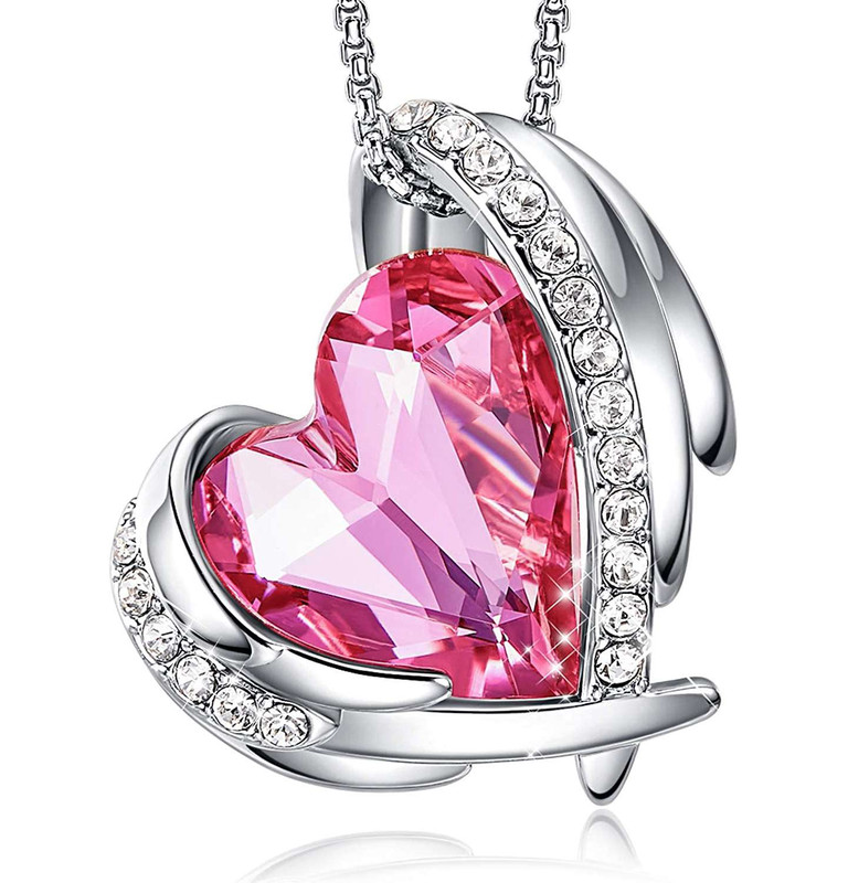 ネックレス・ペンダント wing bling 14k amante rose crystal necklace Bright Rose Quartz Pink Heart Crystal Pendant w/ Angel Wings
