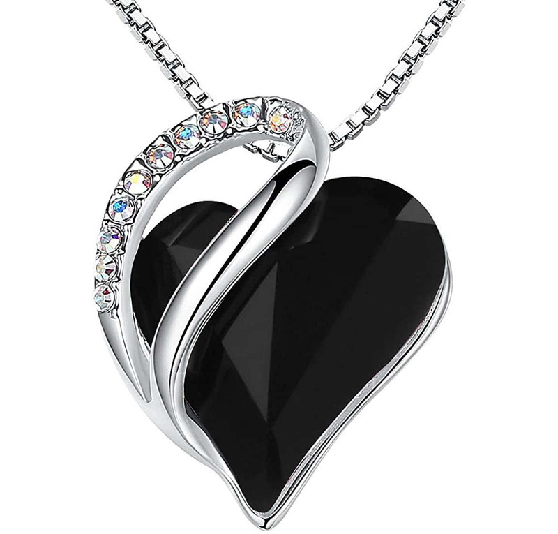 ★TATIANA★ Silver 925 Black Heart Gemstone Necklace NZ2409 Black Heart Crystal Silver Pendant Spiritual Protection Ston