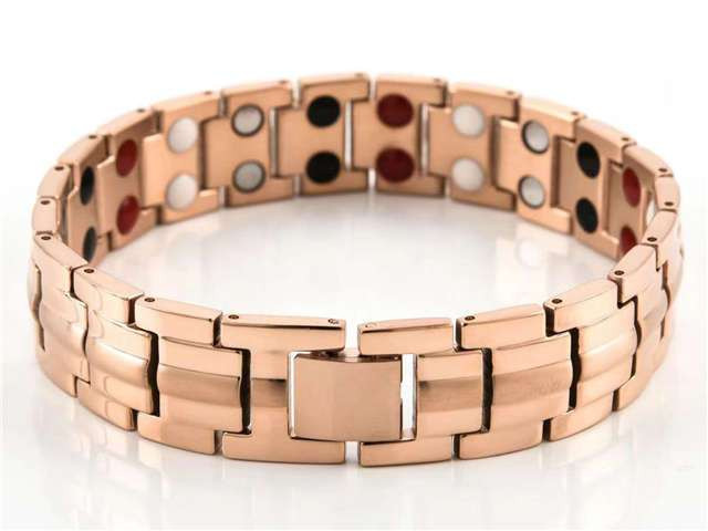 8.5" Inch Length - Men's Rose Gold Steel Magnetic Bracelet - Double Strength Titanium Magnetic Bracelet - IP Rose Gold Plating - Ring Blingers