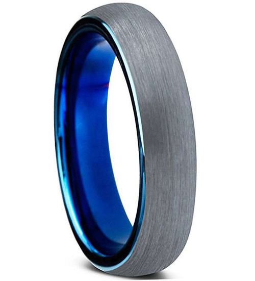 4mm Wide Tungsten Carbide Wedding Band – Brushed Black With Blue Interior, Comfort Fit, Sizes 5-12 - View #8