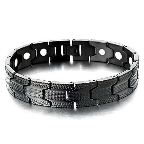 8.5" Inch - Black Tone Stainless Steel Magnetic Bracelet Mens. Black ion-plated bracelet for men with strong magnets.