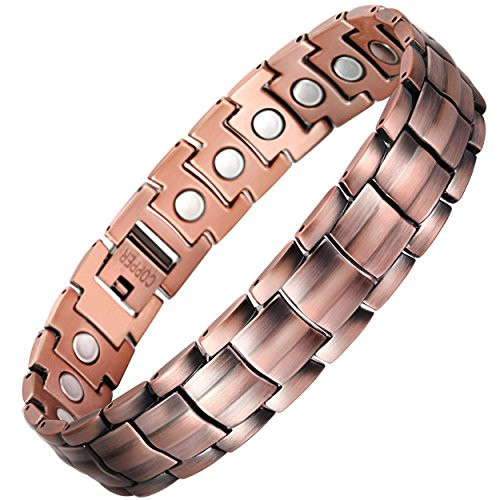 8.5" Inch - Copper Magnetic Bracelet Mens - Mens 99.95% (Brown) Pure Copper Magnetic Bracelet with Strong Magnets 3500 Gauss