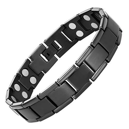 8.5" Inch - Magnetic Black Titanium Bracelet Mens. Black Double Strength Titanium Magnetic Bracelet For Men