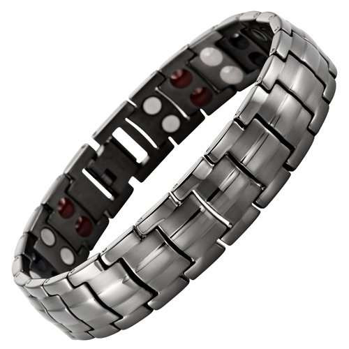 8.5" Inch - Dark Grey Magnetic Titanium Bracelet Mens - Double Strength Titanium Magnetic Bracelet - Gunmetal Gray Tone
