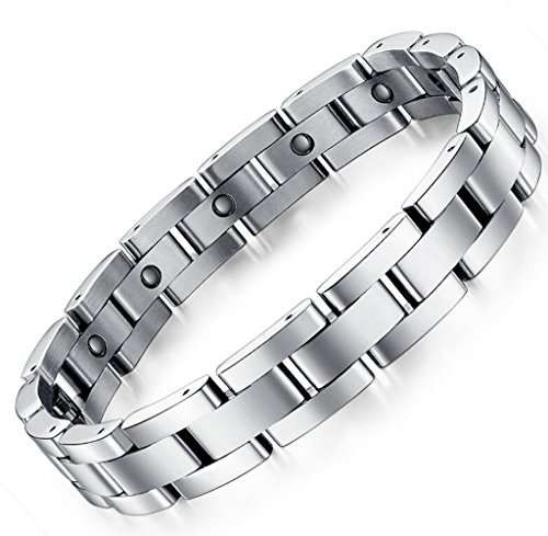 8.5" Inch - Magnetic Stainless Steel Bracelet Mens - Sleek Magnetic Bracelet with All Silver Tone Links