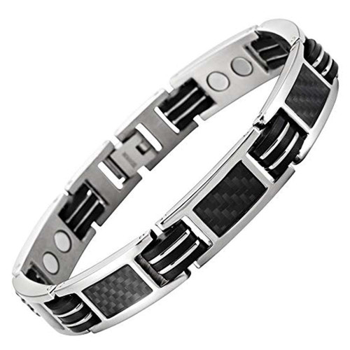 8.5" Inch - Titanium Bracelet Mens - Carbon Fiber Titanium Magnetic Bracelet - Black and Silver
