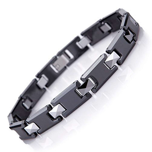8.5" Inch - Tungsten Bracelet Mens - Duo Tone Black and Silver - Tungsten and Ceramic Men's Link Bracelet