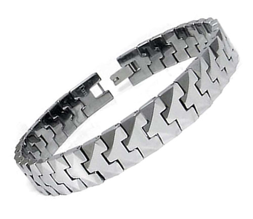 8.25" Inch - Tungsten Bracelet Mens - Silver Tone Solid Tungsten Puzzle Piece Link Style Mens Link Bracelet