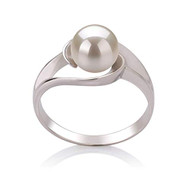 Women's White Pearl Wedding Ring - Genuine Freshwater Cultured Pearl 6-7mm Ring for Women (AAA)
