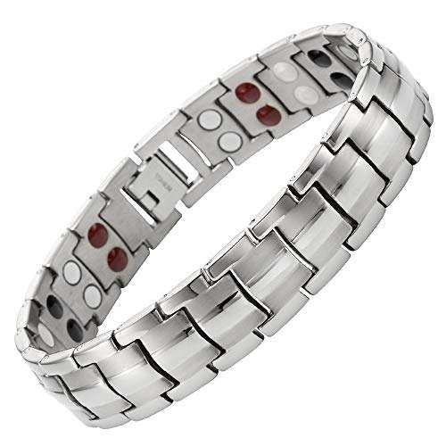 8.5" Inch - Silver Magnetic Titanium Bracelet Mens - Double Strength Titanium Magnetic Bracelet - Gray Tone