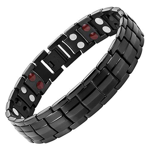 8.5" Inch - Black Magnetic Titanium Bracelet Mens - Double Strength Titanium Magnetic Bracelet - Black IP Plating