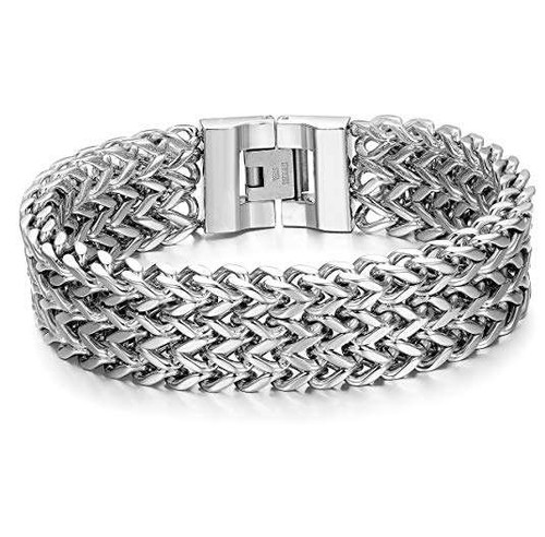 8.5" Inch - Silver Stainless Steel Mesh Bracelet Men - Stainless Steel Curb Link Chain Bracelet Franco Style